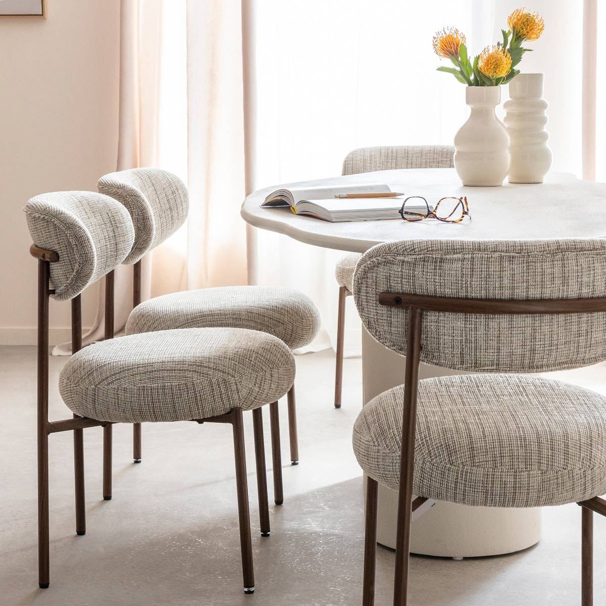 Lot de 2 chaises en tissu et métal JANIS gris, MADE IN MEUBLES 