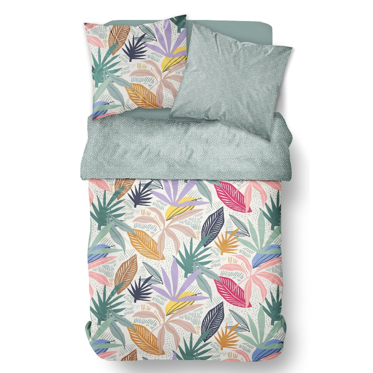 Parure de lit imprimé floral coton SUNSHINE FLORE vert, TODAY
