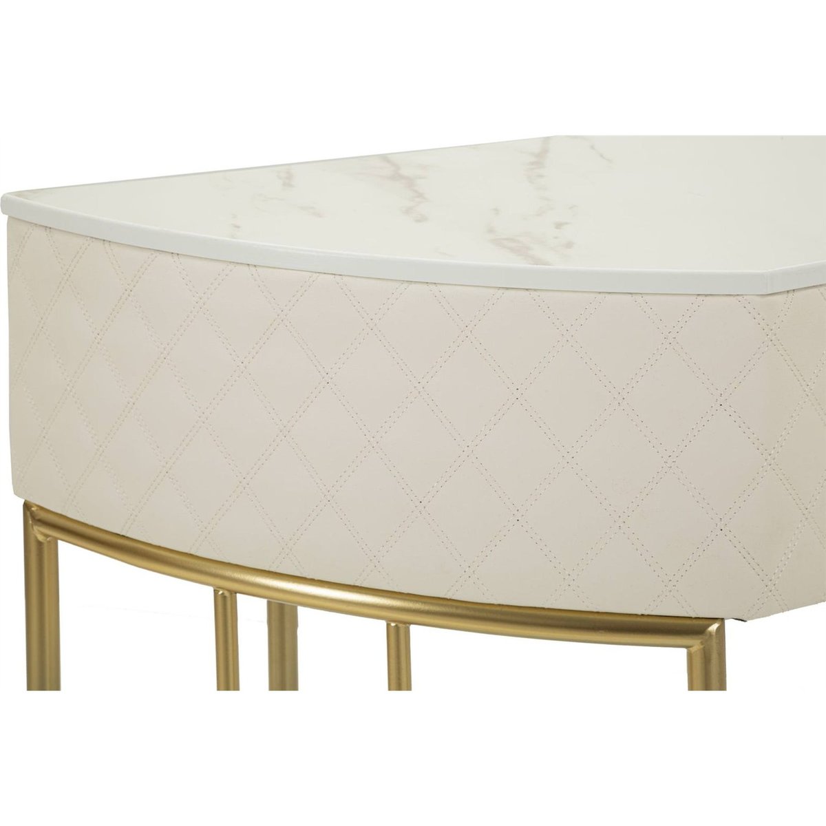 Console capitonnée piètement métal GLAM blanc et doré, RECOLLECTION