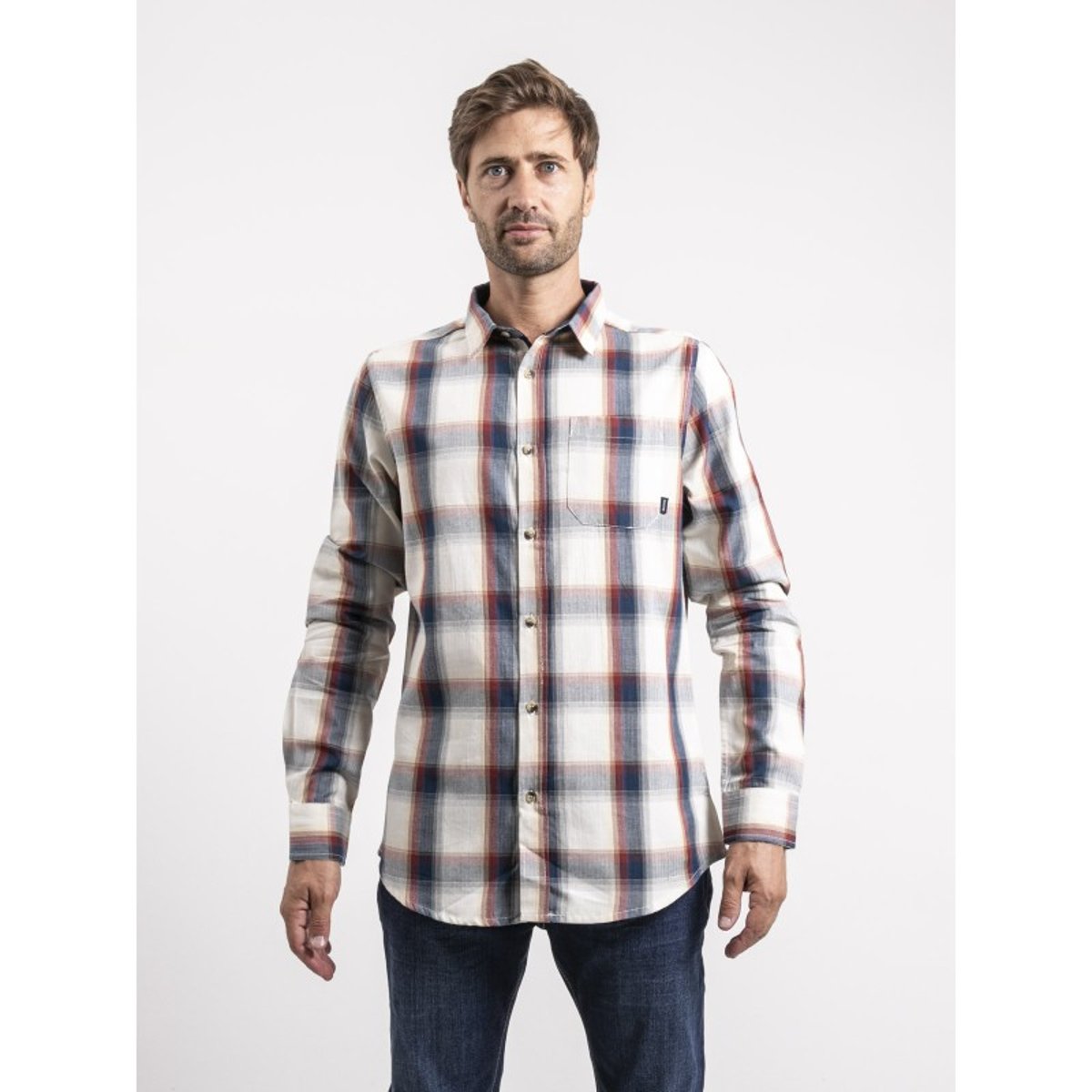 Chemise Manches Longues Carreaux Pur Coton Tobilet ecru, RITCHIE