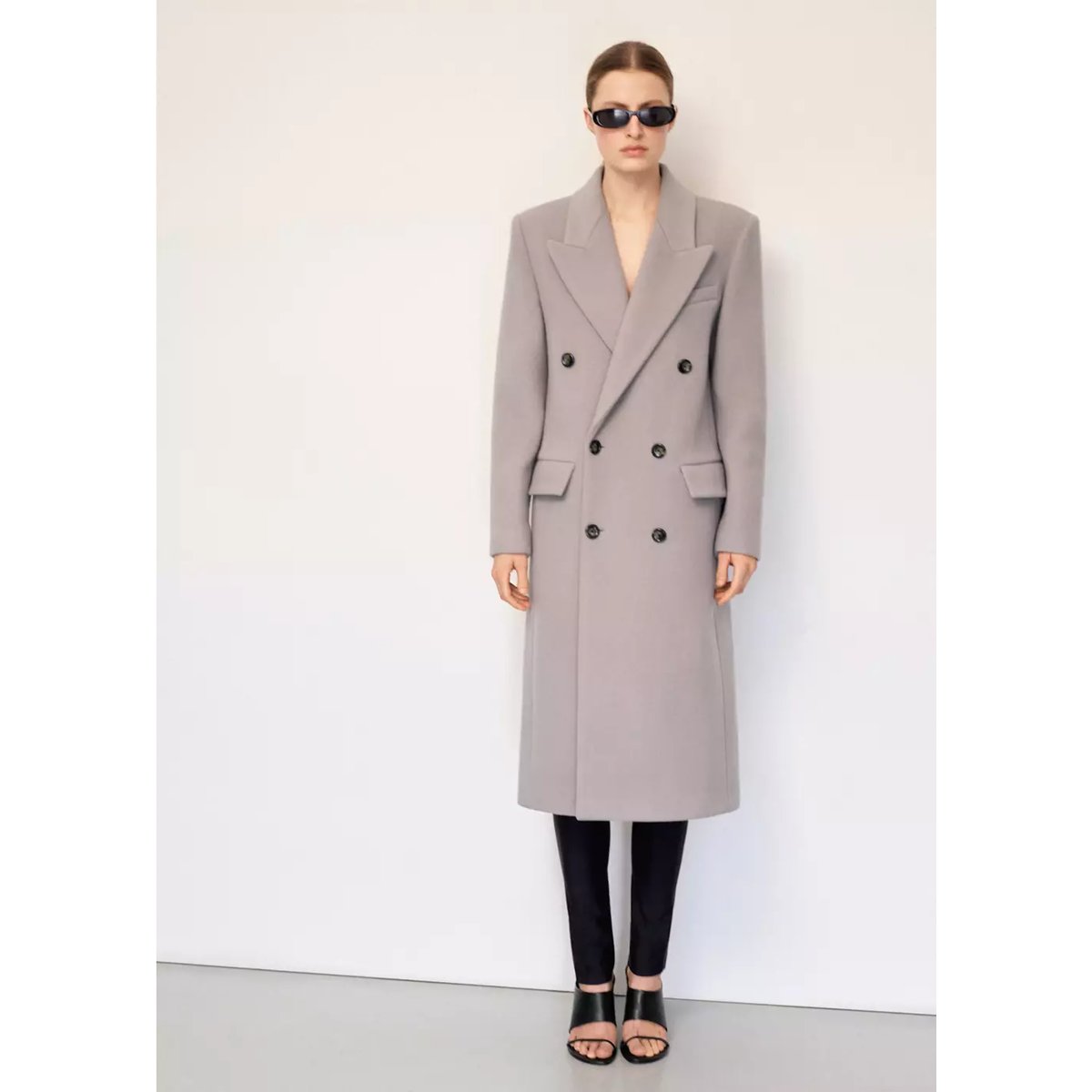 Manteau en laine à double boutonnage marron moyen, MANGO