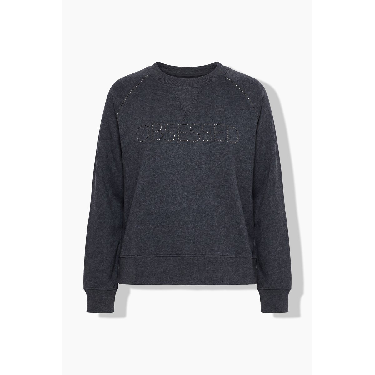 Sweat-shirt avec rivets fantaisie chiné gris foncé, ULLA POPKEN