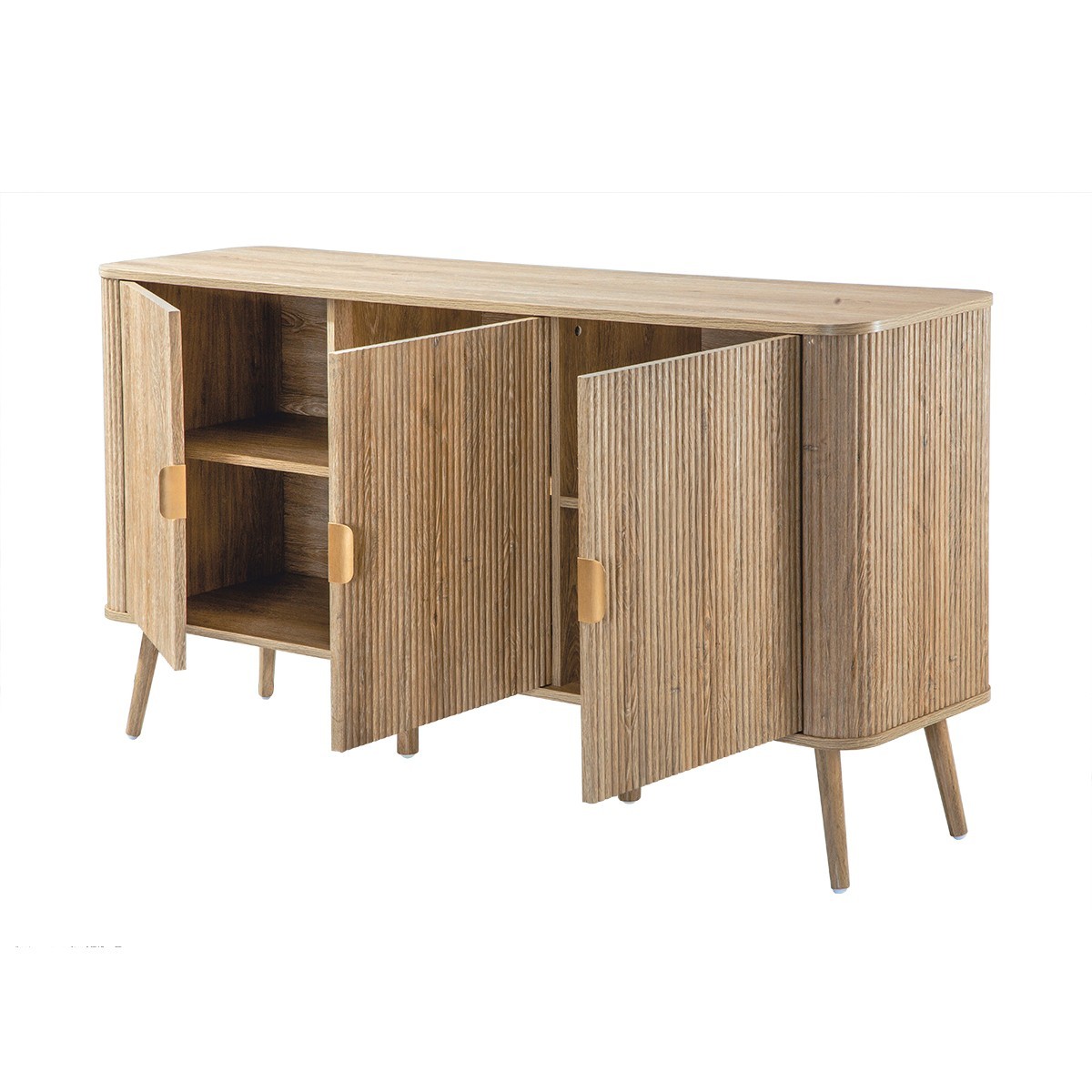 Buffet 3 portes arrondi effet chêne - MAHO bois clair, CALICOSY