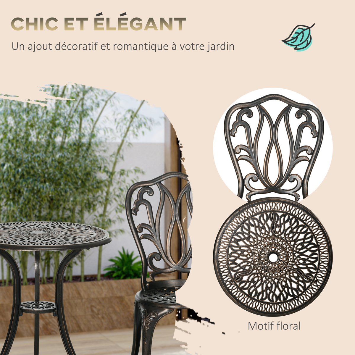 Ensemble de bistrot d'extérieur Aluminium marron, OUTSUNNY