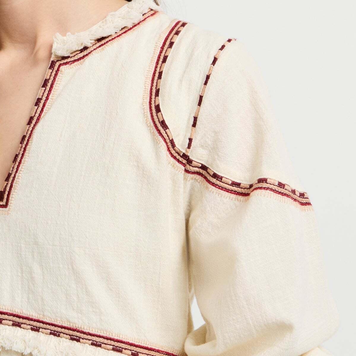 Robe Midi À Col En V blanche toile, PEPE JEANS