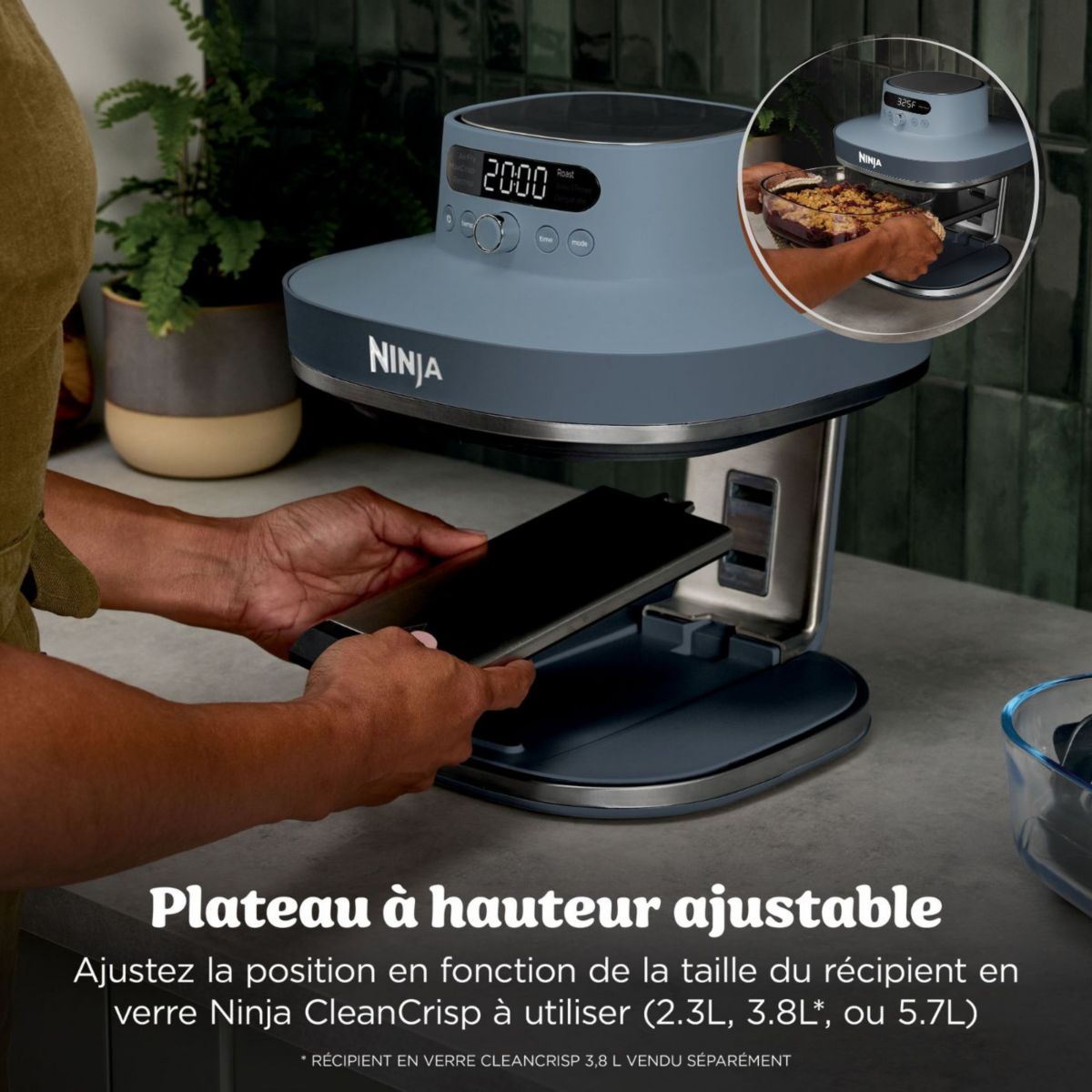 Friteuse sans huile CRISPi PRO 7-en1, 2 récipients en verre de 5.7 et 2.3L, AS101EUCY Bleu Cyber Space couleur unique, NINJA