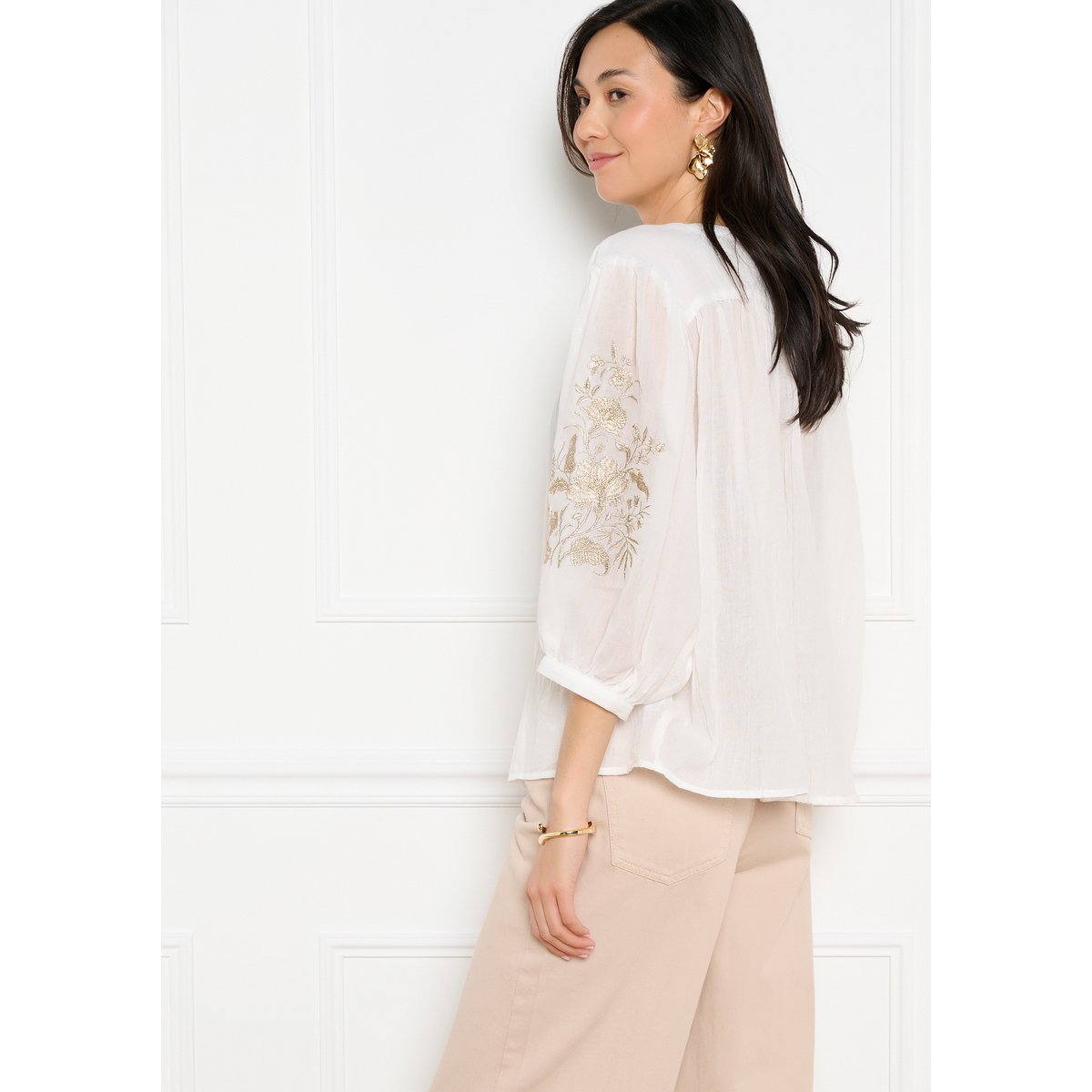 Blouse brodée coupe fluide blanc, LOLALIZA