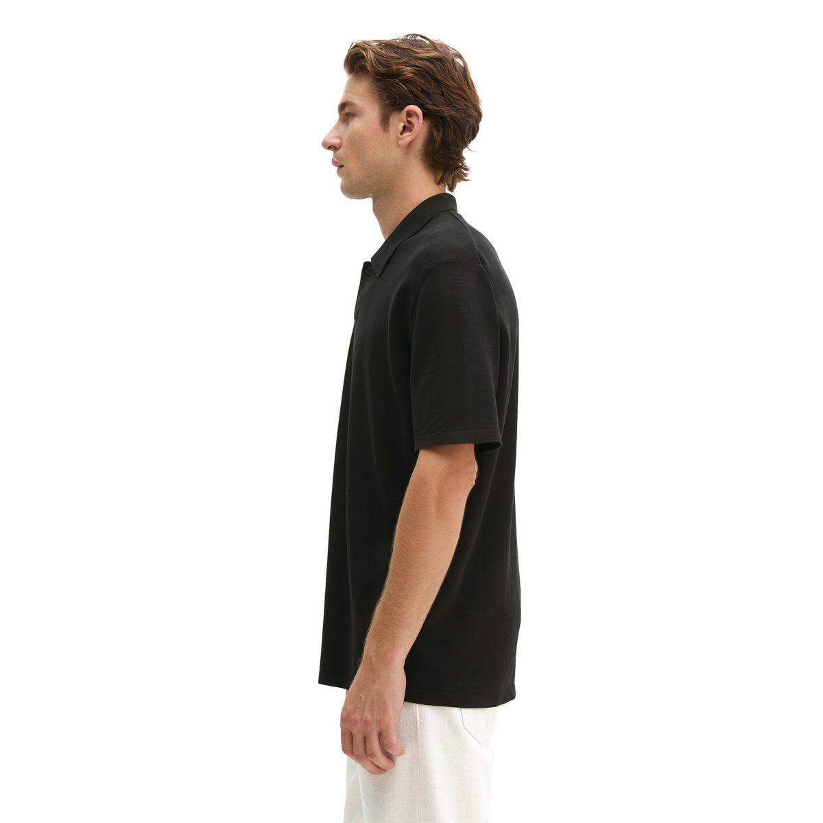 Polo en tricot régulier en pur coton bio noir, MARC O'POLO