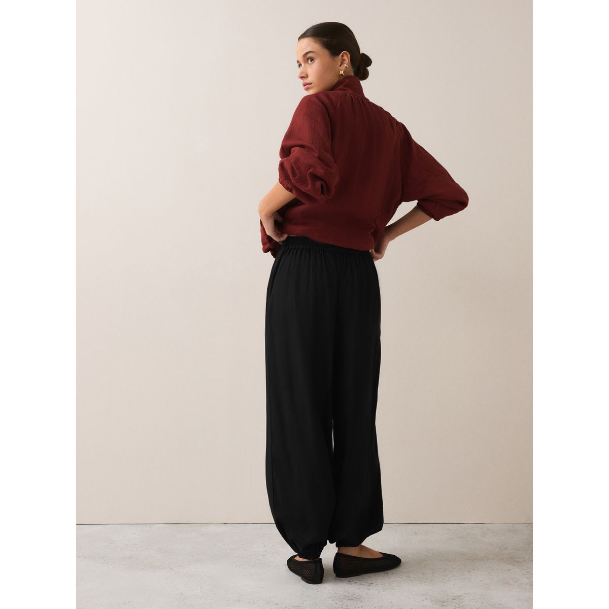 Pantalon bouffant en lin mélangé, lot de 2 blanc/noir, NEXT