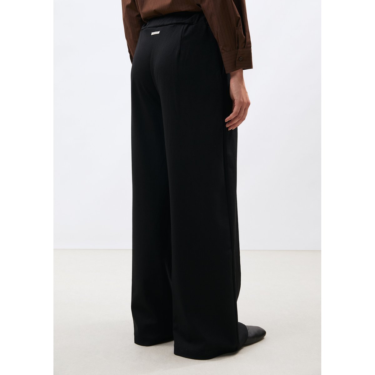 Pantalon large taille haute en jersey milano noir, HUMILITY