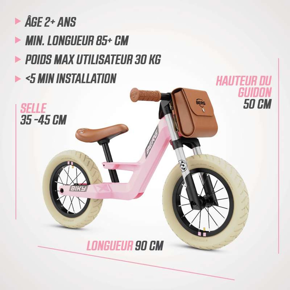 Draisienne pour Enfants, 2,5+ Ans, 12 Pouces, Biky Retro Rose pink, BERG TOYS