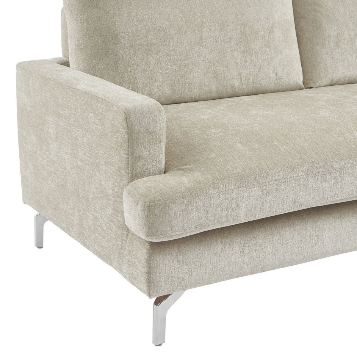 Canapé 3 places en tissu pieds chrome- SOPHIE beige, DRAWER