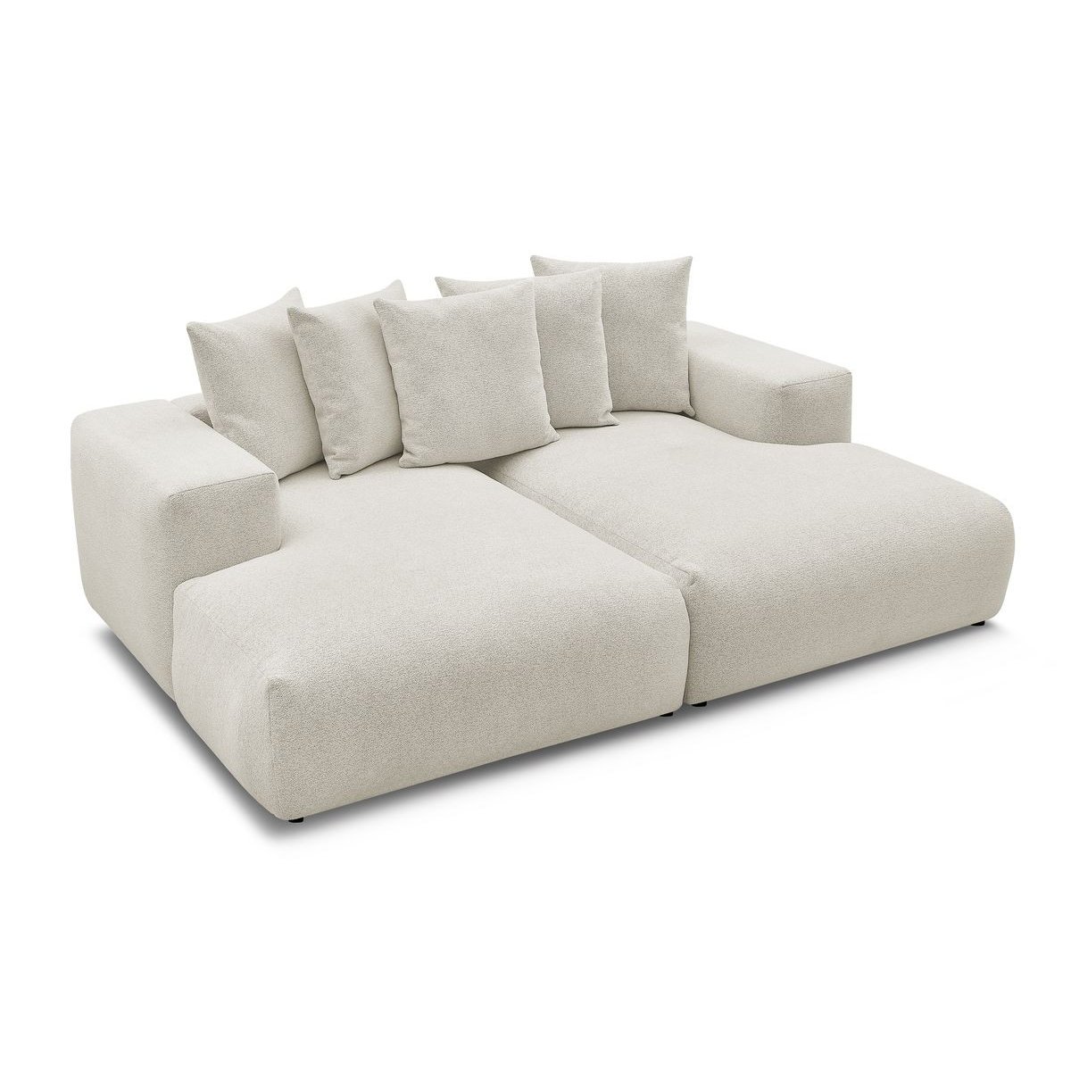 Canapé droit fixe 4 places en tissu chiné, VOLTAIRE blanc, BOBOCHIC