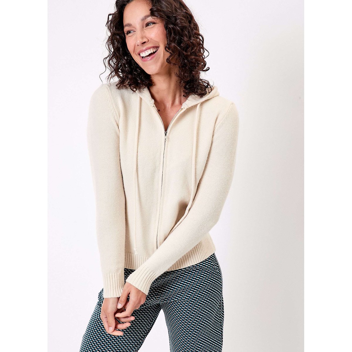 Gilet zippé maille à capuche GARREN beige gray, LA FIANCÉE