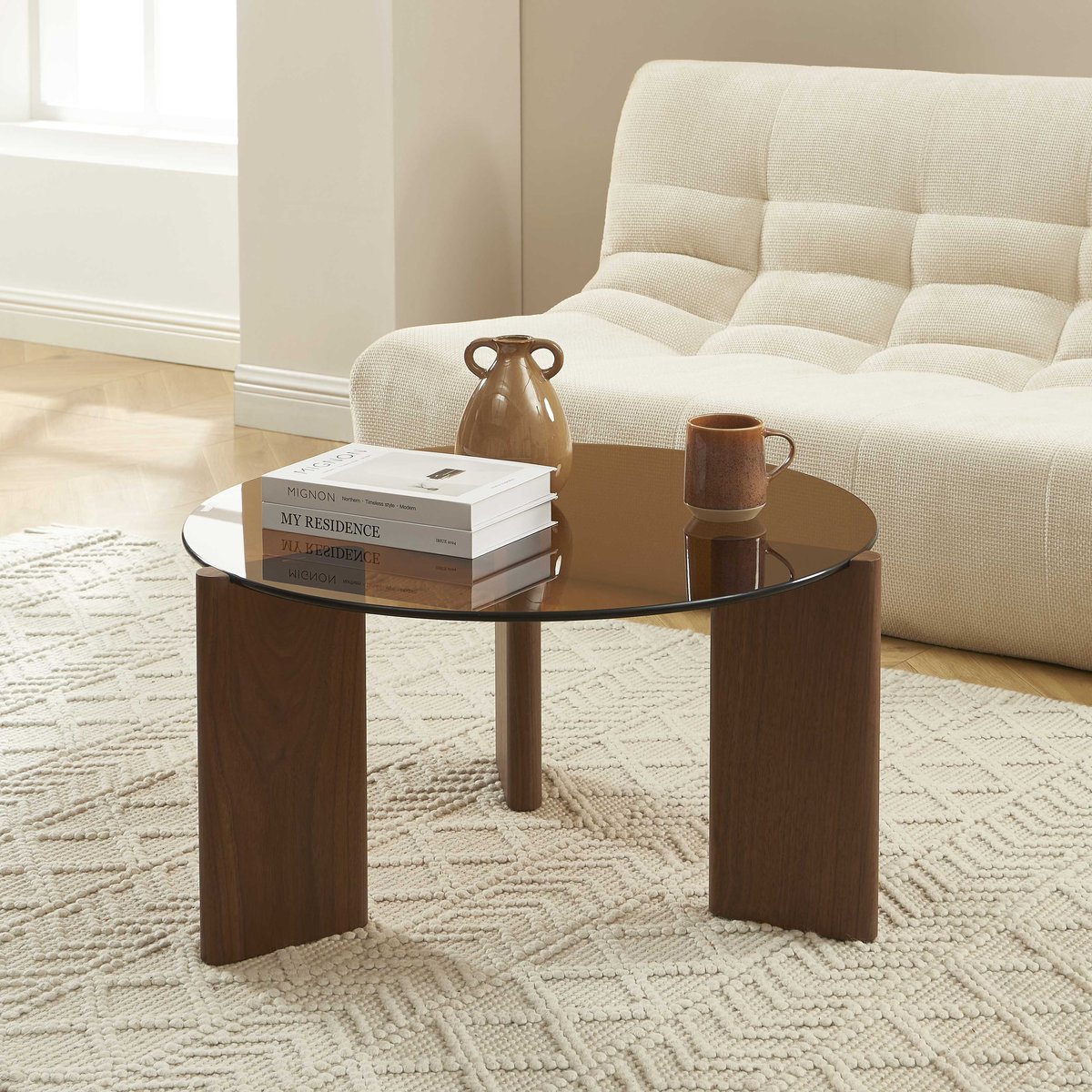 Table basse en verre trempé OLIE caramel et noyer, SORELH