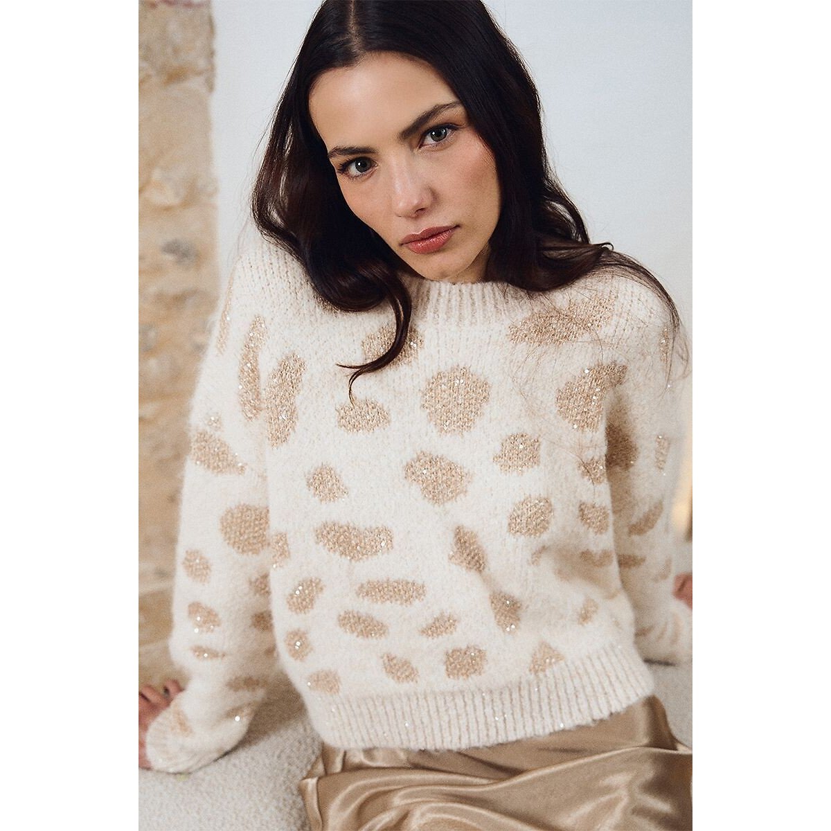 Camisola estampada, gola redonda cru, MOLLY BRACKEN
