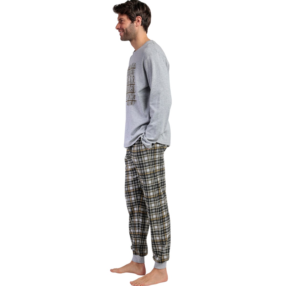Pyjama pantalon top manches longues Never Give Up gris, ADMAS