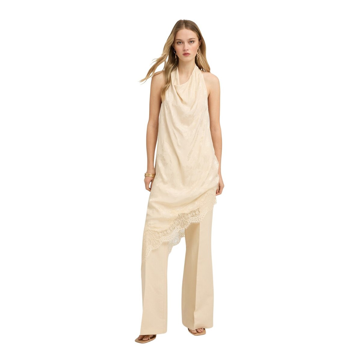 Robe asymétrique avec drapé beige, MOTIVI