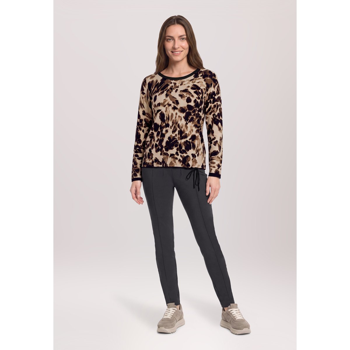 Pull-over en maille à manches longues beige/noir, BETTY BARCLAY