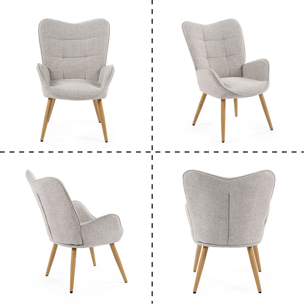 Fauteuil confortable bas style scandinave dossier moyen assise confortable pieds métal effet bois, KANAS gris clair, MEUBLES COSY