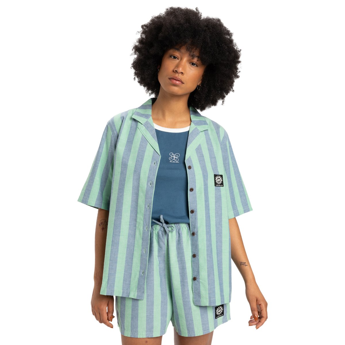 Chemise à manches courtes DAD vert green spruce stripe, QUIKSILVER