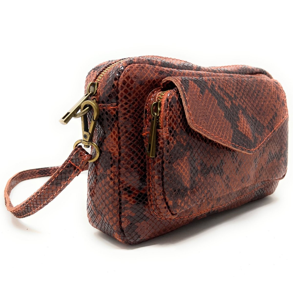 Sac à main trotteur en cuir embossé verni OURASI rouille, OH MY BAG