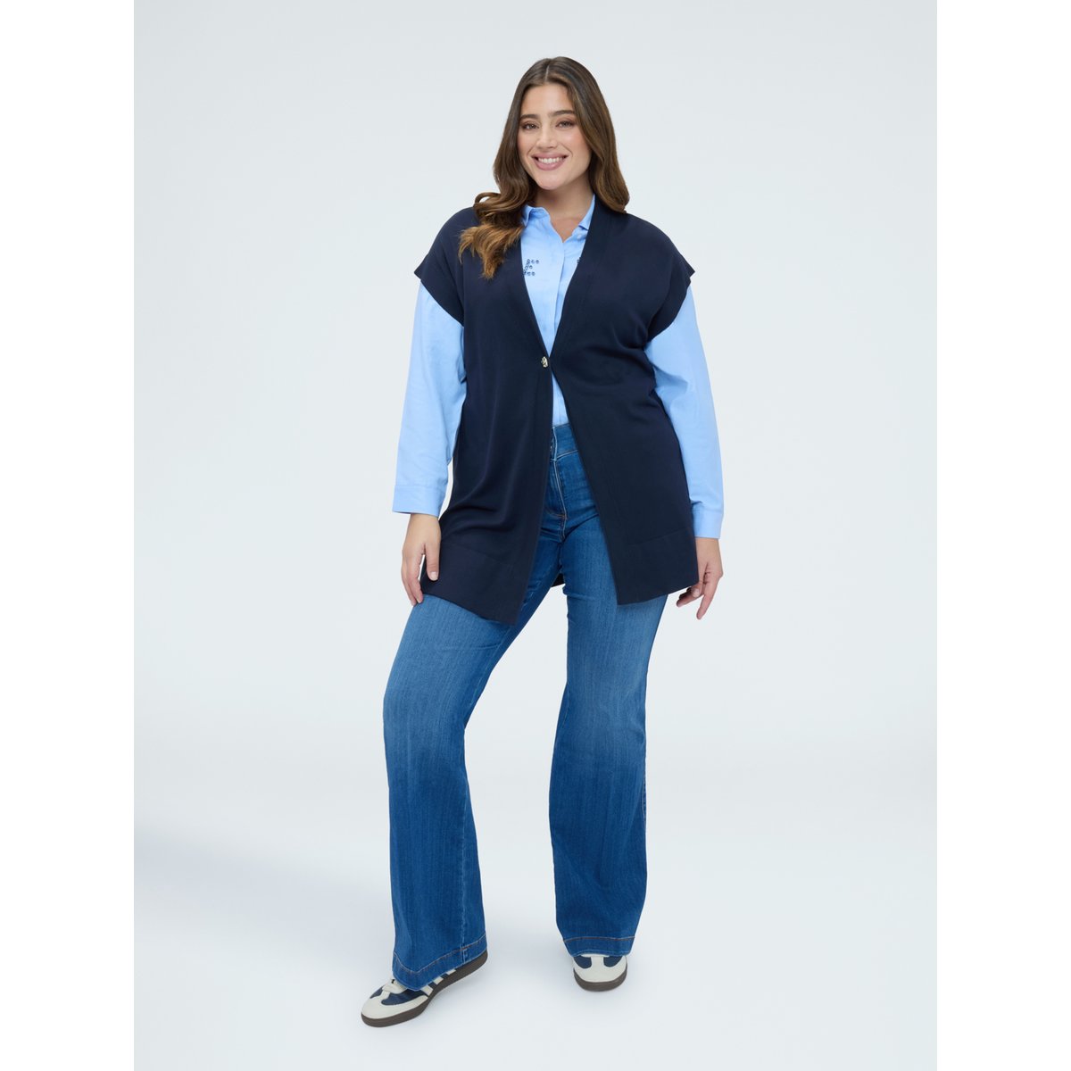 Gilet long en mélange viscose bleu, FIORELLA RUBINO