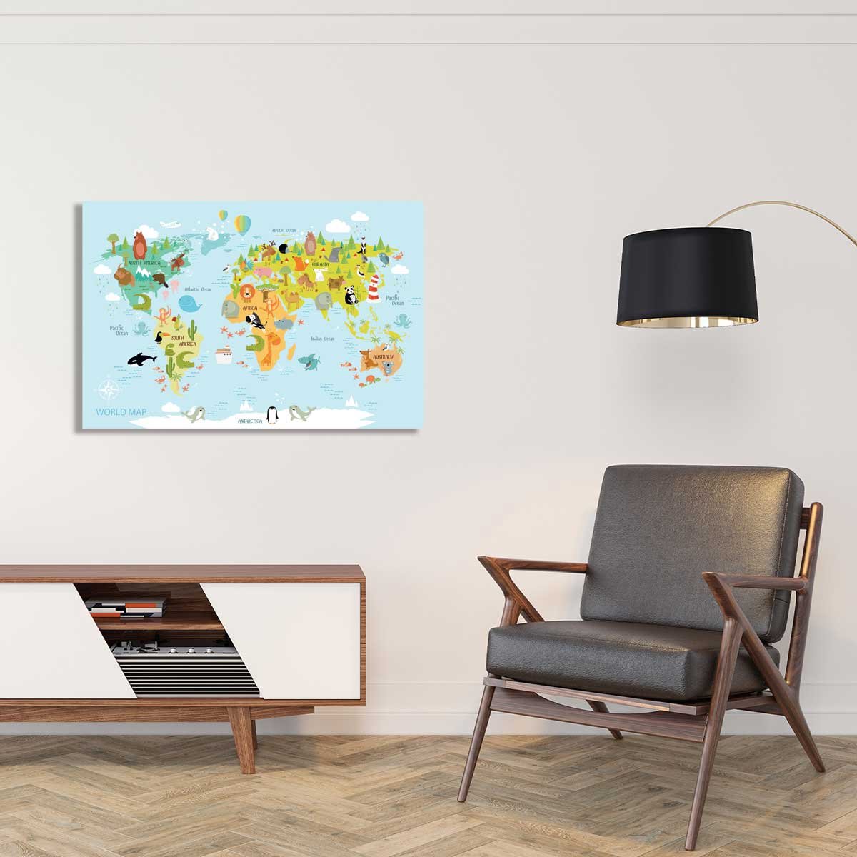 Tableau world map and animals toile imprimée, HEXOA