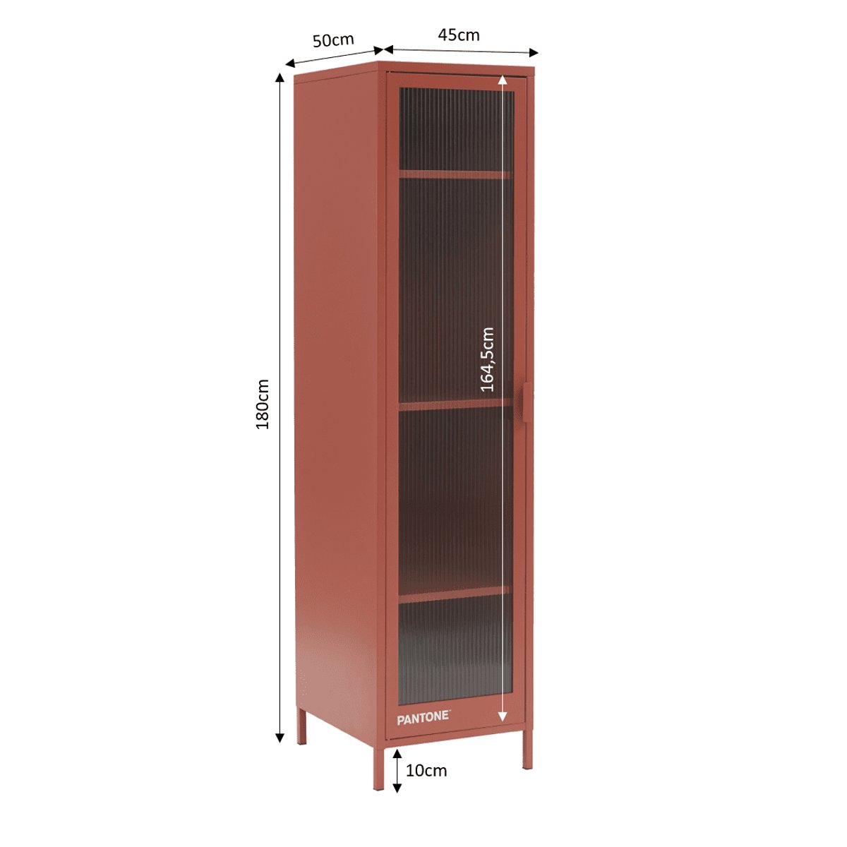 Vestiaire en acier et porte en verre cannelé terracotta / tcx 18-1434, PANTONE