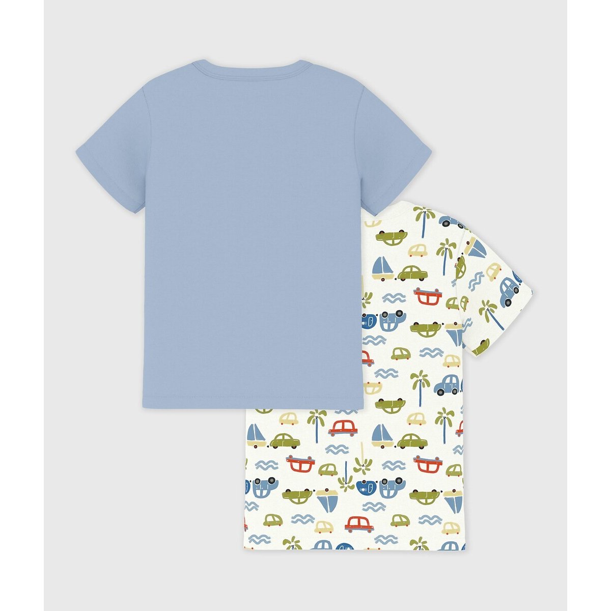 Lot de 2 t-shirts enfant en coton manches courtes  bleu + blanc, PETIT BATEAU
