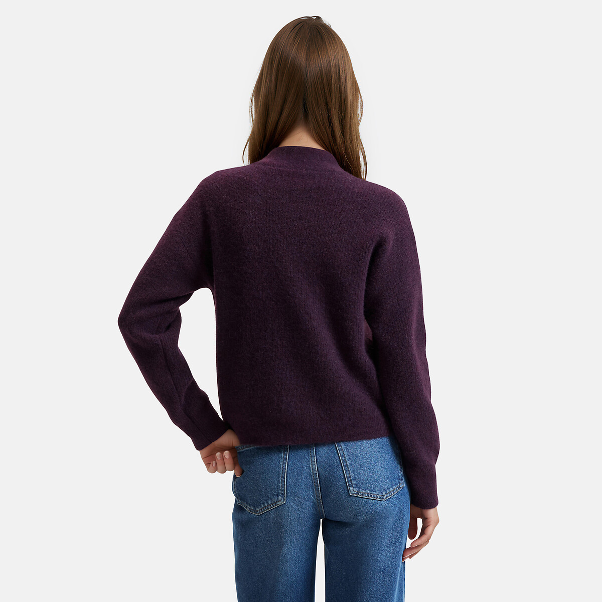 Chaqueta de cuello alto de punto grueso violeta oscuro, LA REDOUTE COLLECTIONS
