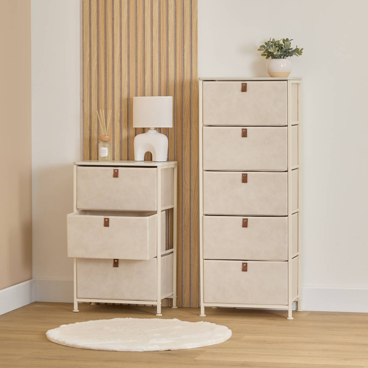 Meuble de rangement 3 tiroirs en acier et bois TISSA beige, 5FIVE SIMPLY SMART