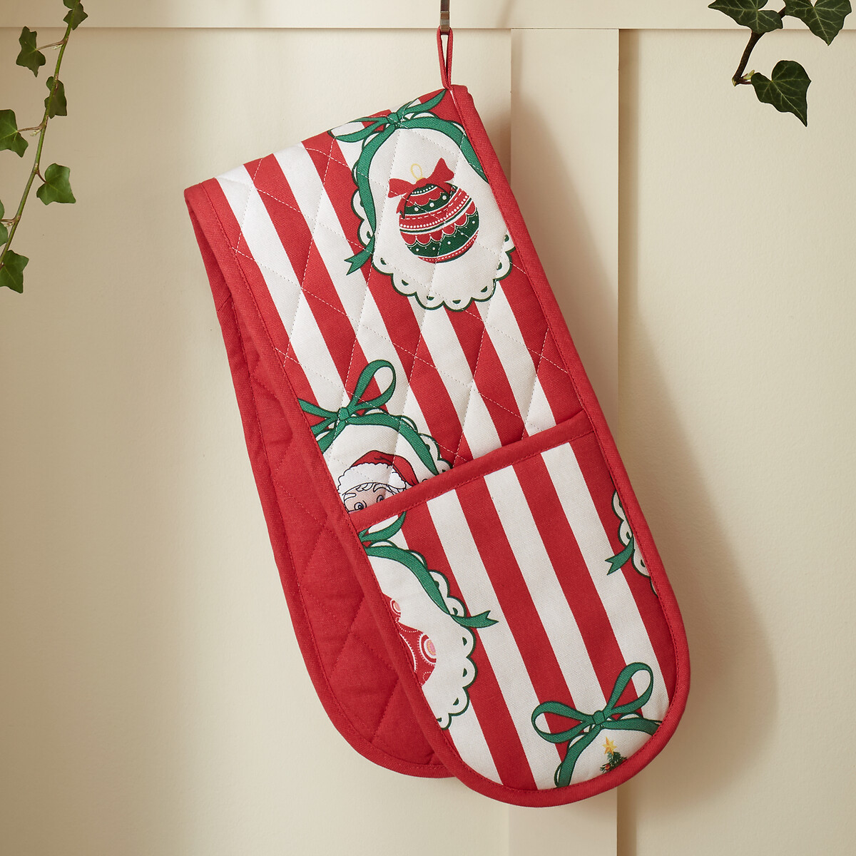 Vintage Stripe Christmas Cotton Kitchen Oven Glove red, CATHERINE LANSFIELD