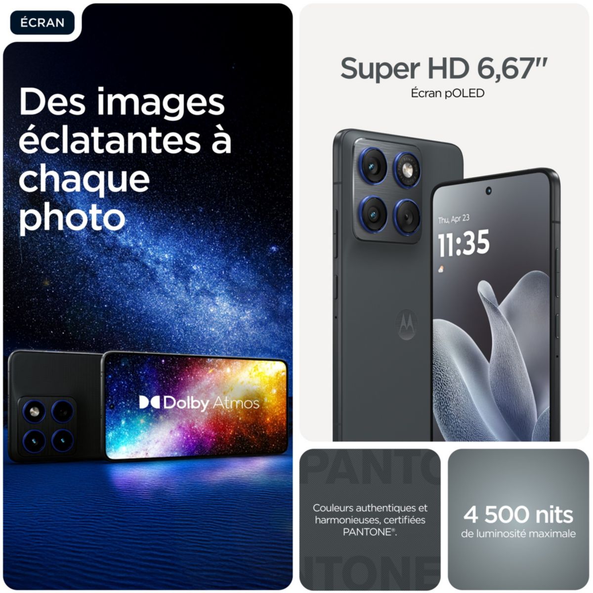 Smartphone Pack Edge70 5G 512Go Gris + Enceinte Sound Flow couleur unique, MOTOROLA