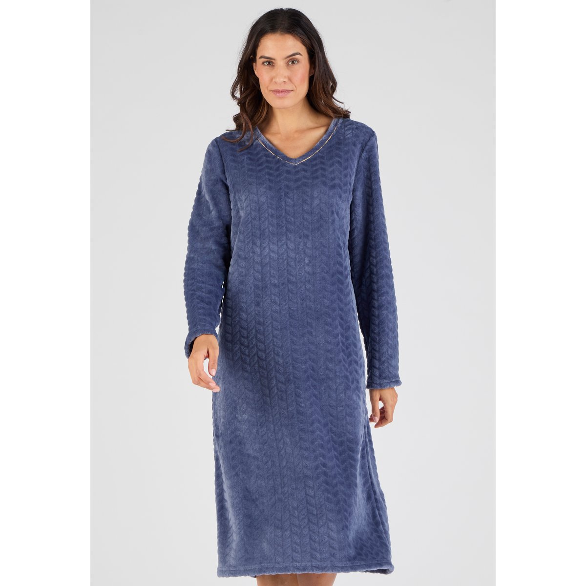 Chemise de nuit Thermolactyl maille reliéfée bleu nuit, DAMART