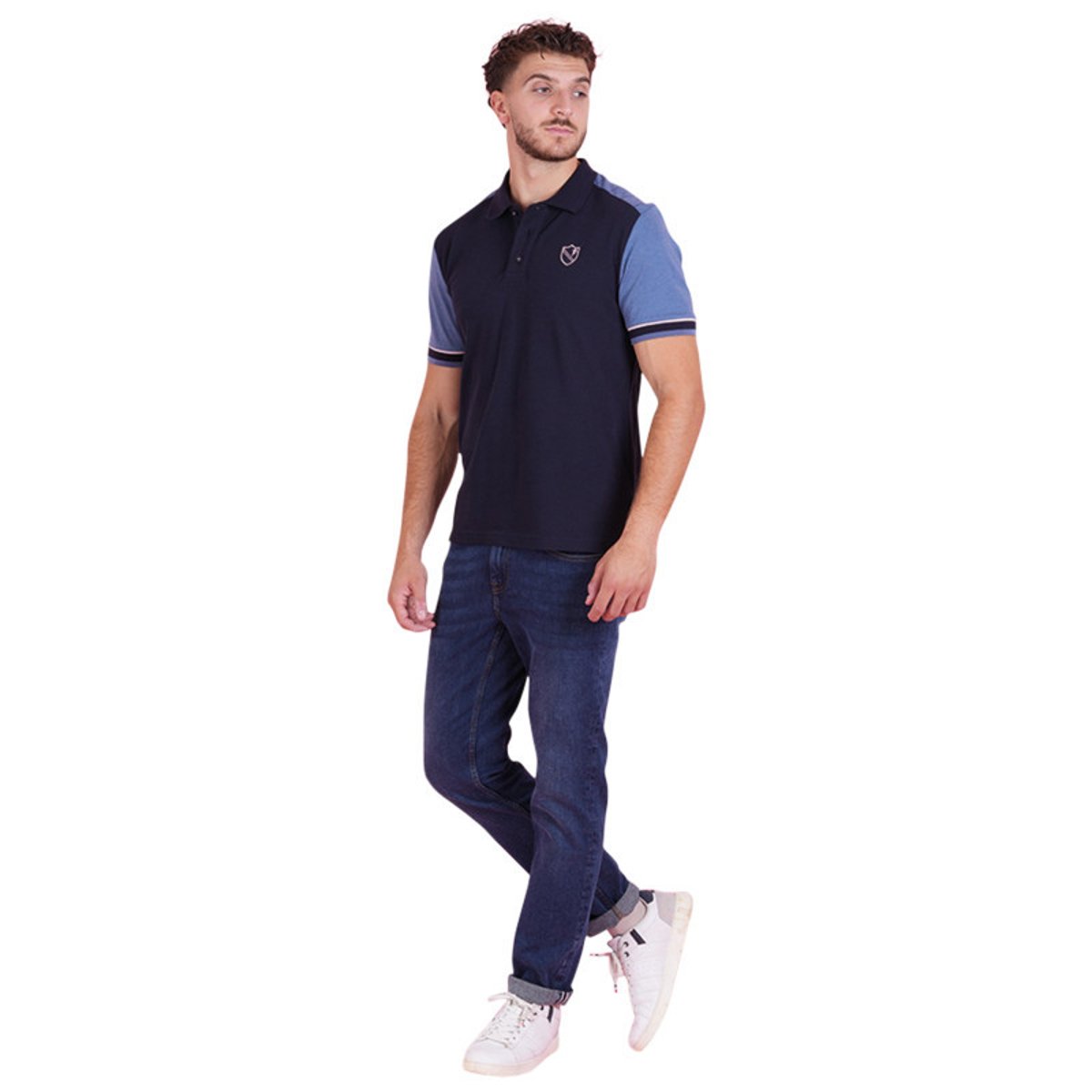 Polo en coton bleu en maille piquée avec une coupe droite et un col à revers bleu, RUCKFIELD