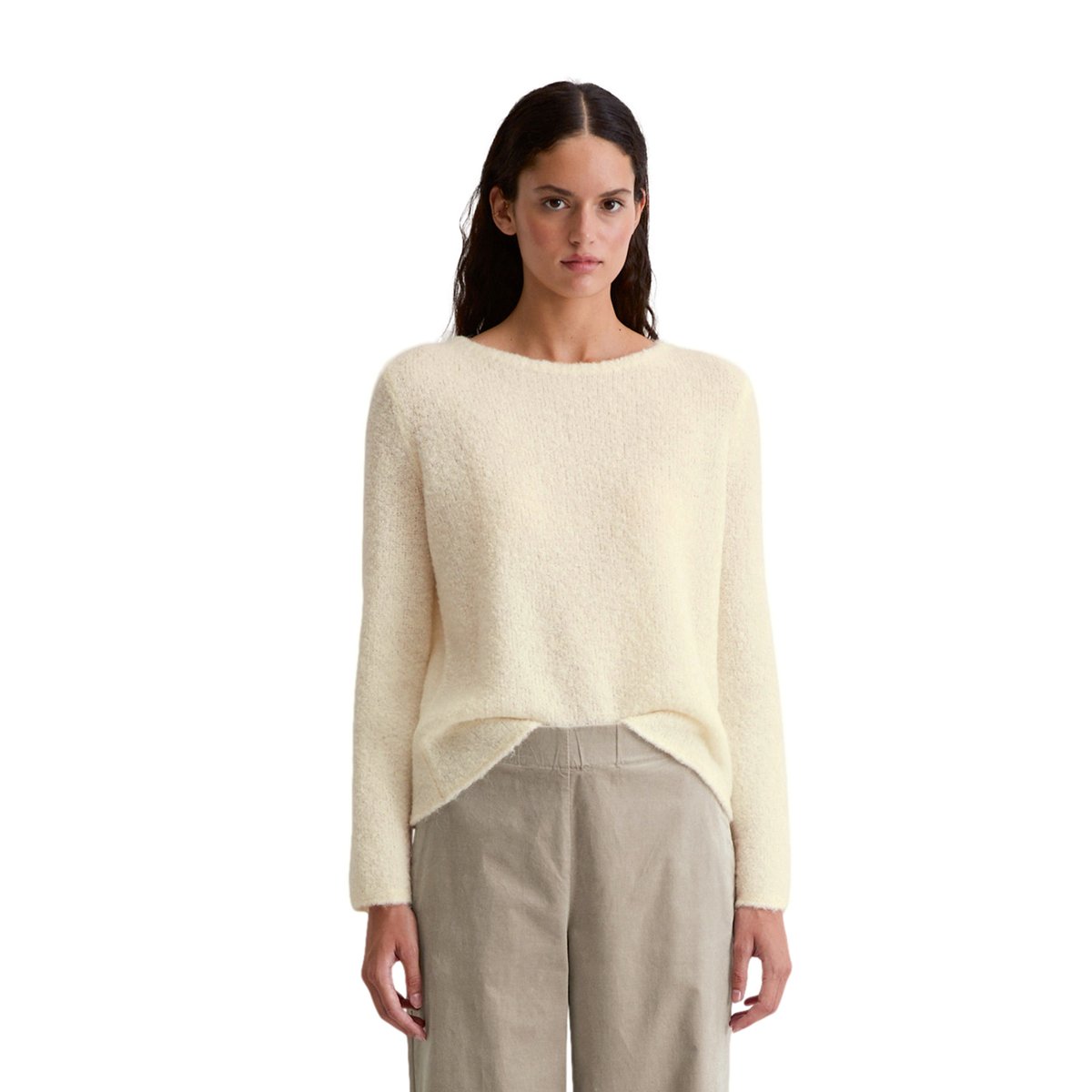 Pull bouclette regular en mélange de laine vierge et de laine d'alpaga blanc, MARC O'POLO
