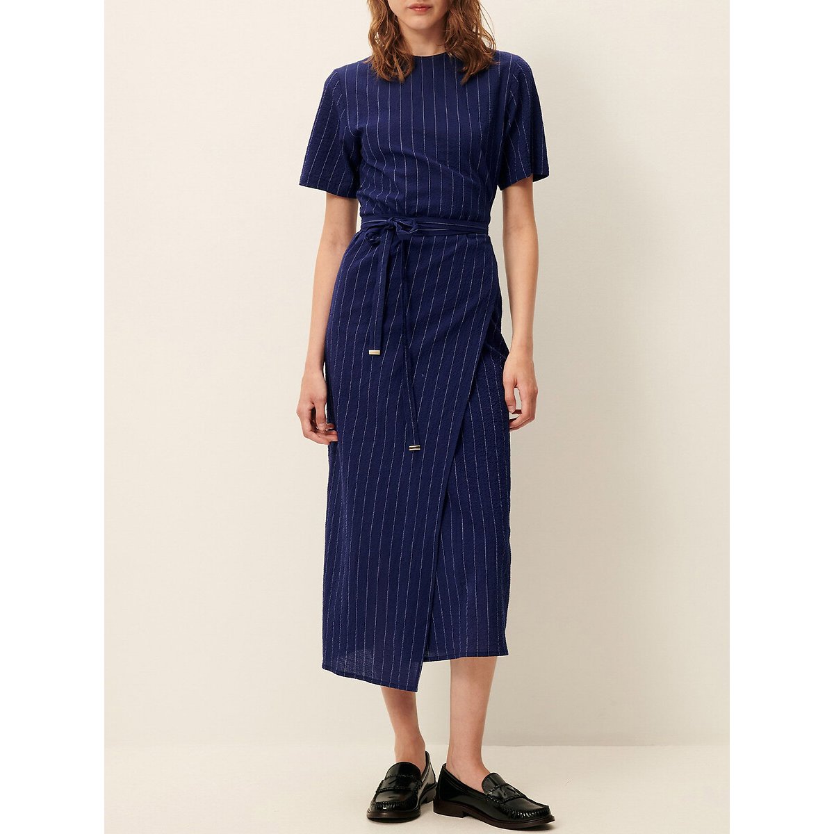 Robe portefeuille midi rayée, à manches courtes, LAZULA bleu rayé, SESSUN