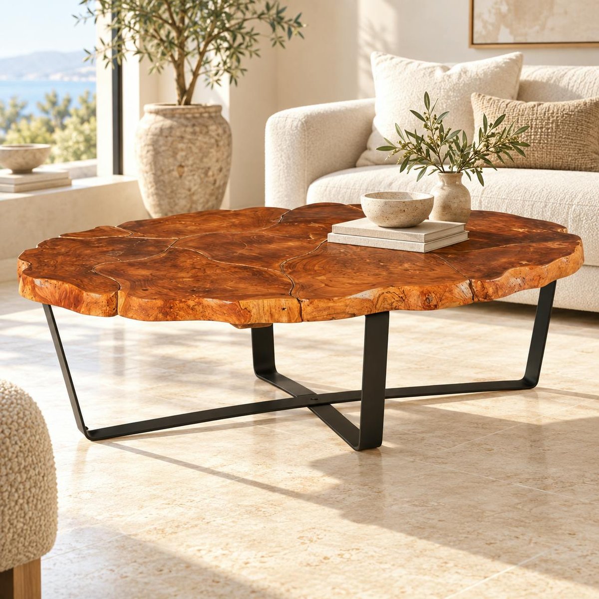 Table basse ovale teck massif recyclé BALTIMORE bois naturel, PIER IMPORT