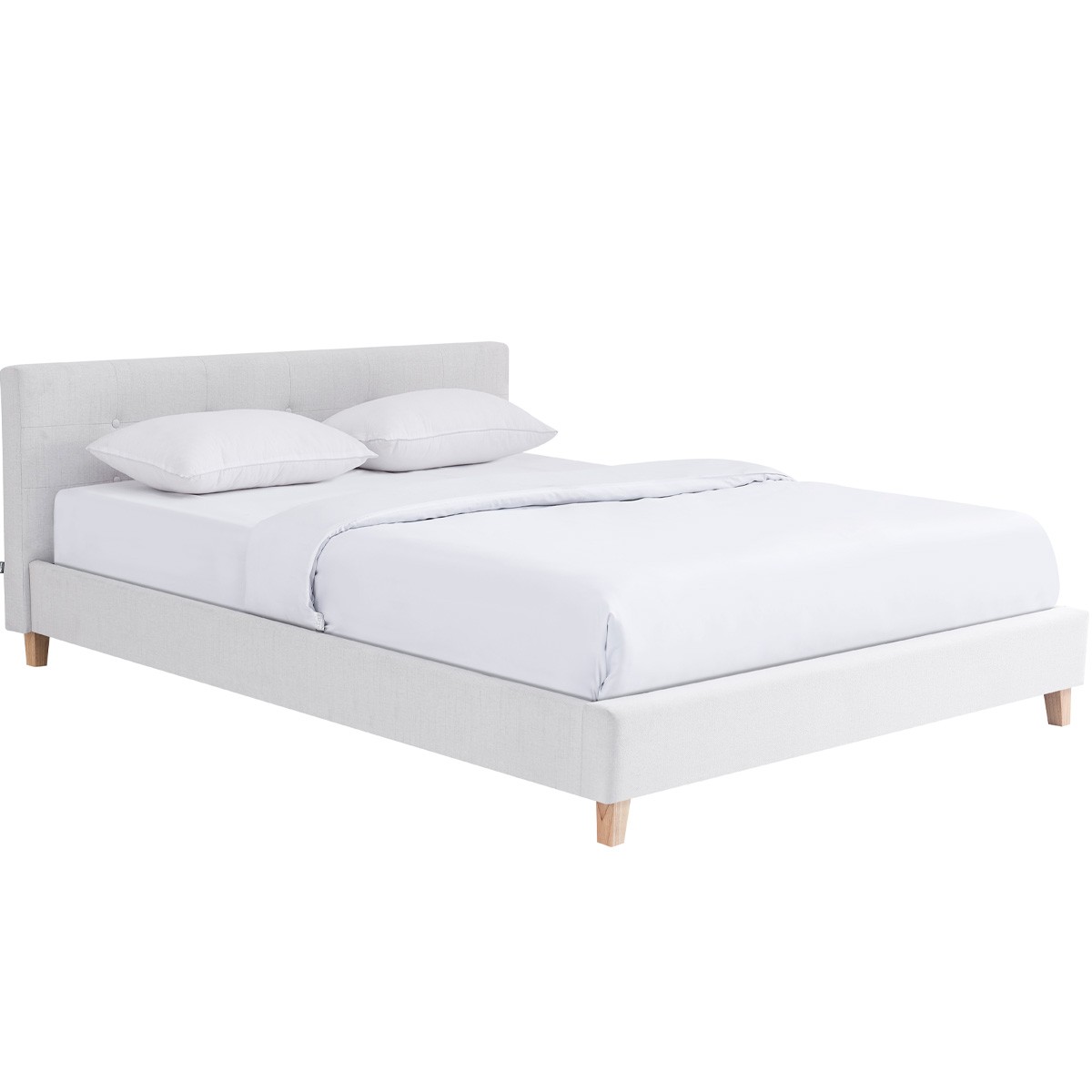 Lit avec tête de lit en tissu - MILO beige, HOMIFAB