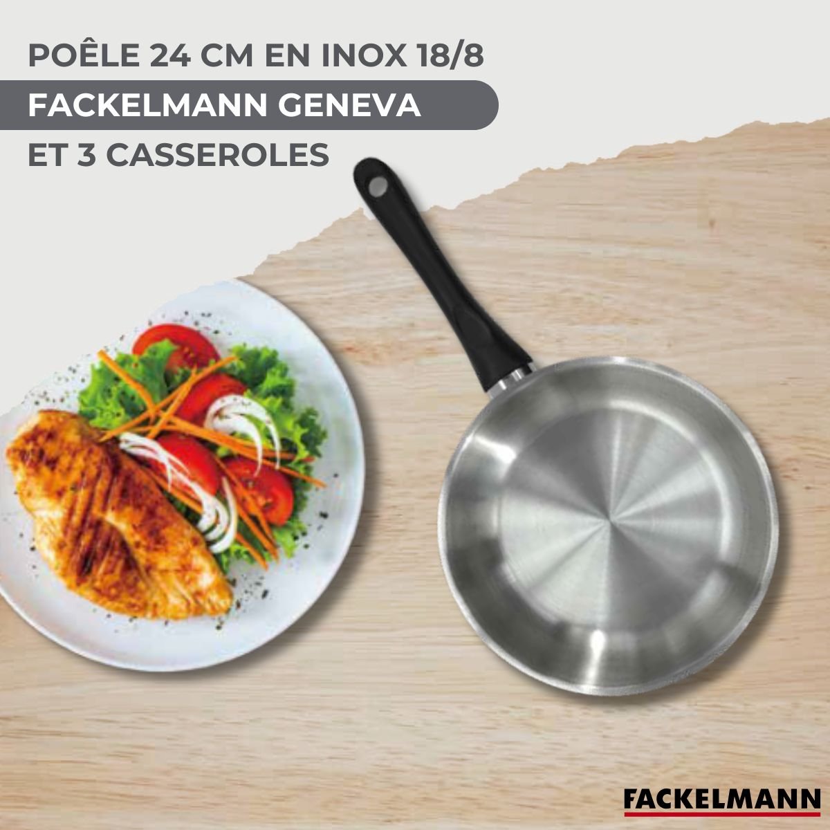 Batterie de cuisine 1 poêle 20cm + 3 casseroles 12/16/20cm VARIO inox|noir, FACKELMANN