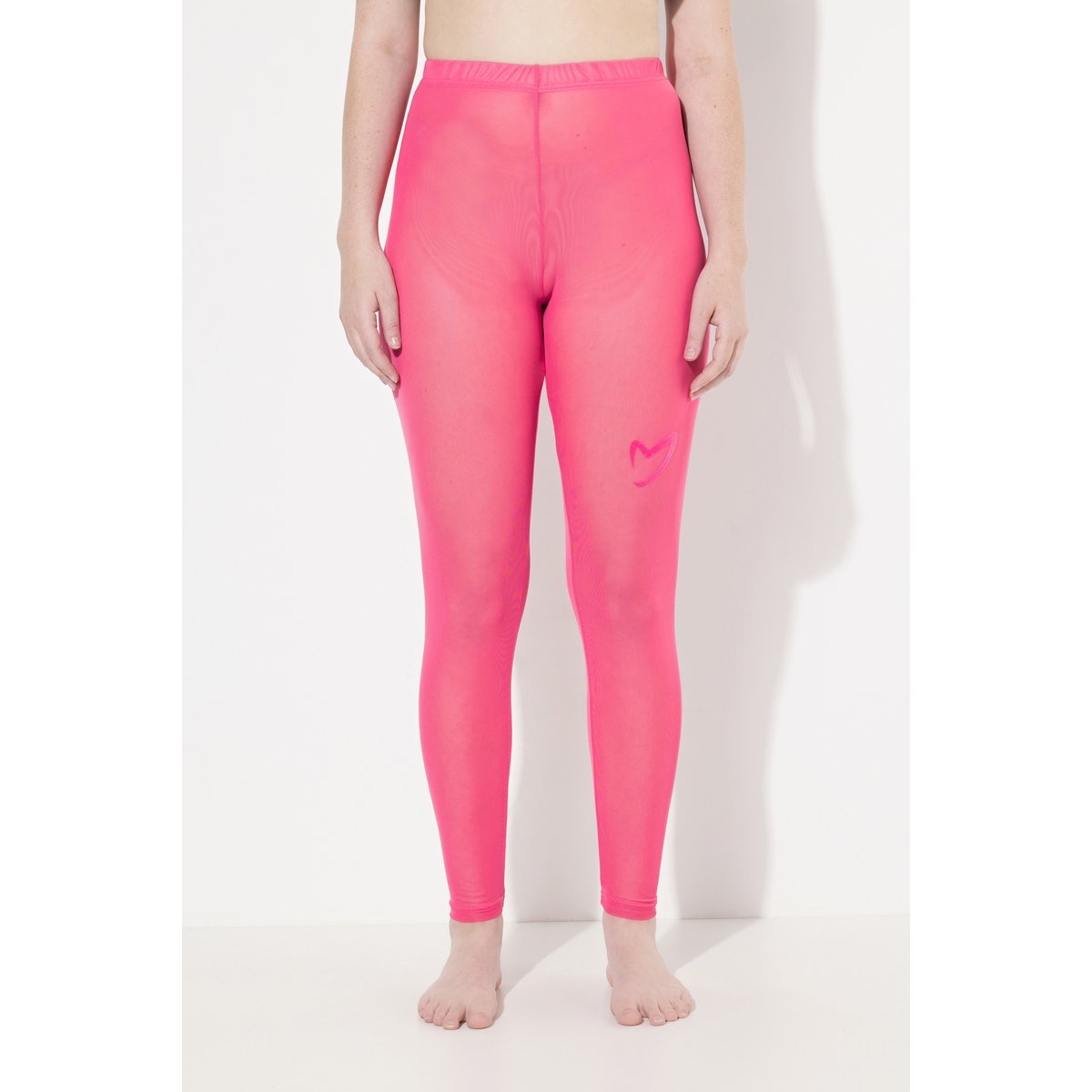 Legging en mesh. Imprimé floqué cœur sur rose rouge, ULLA POPKEN