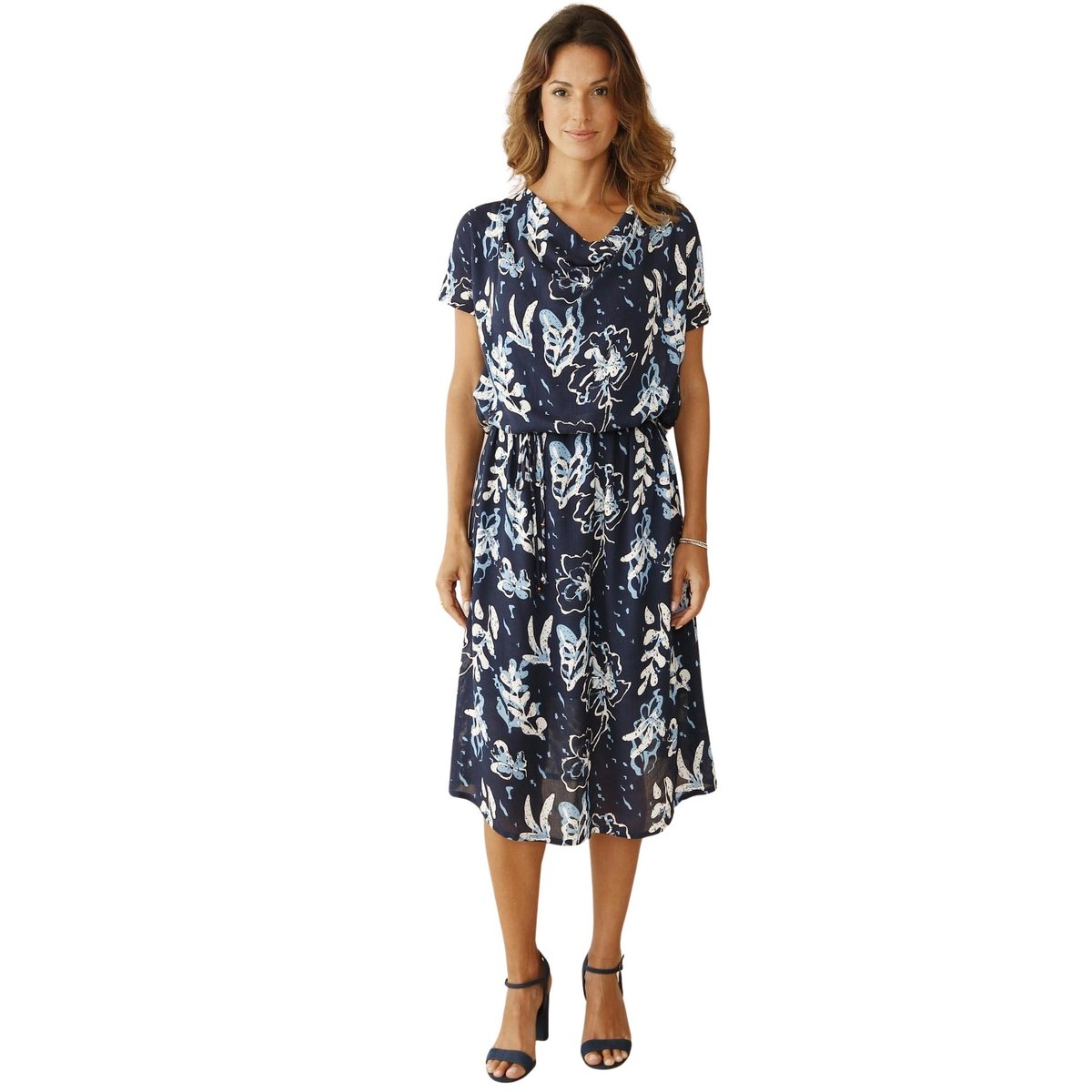 Robe col bénitier en maille imprimé bleu, DAXON
