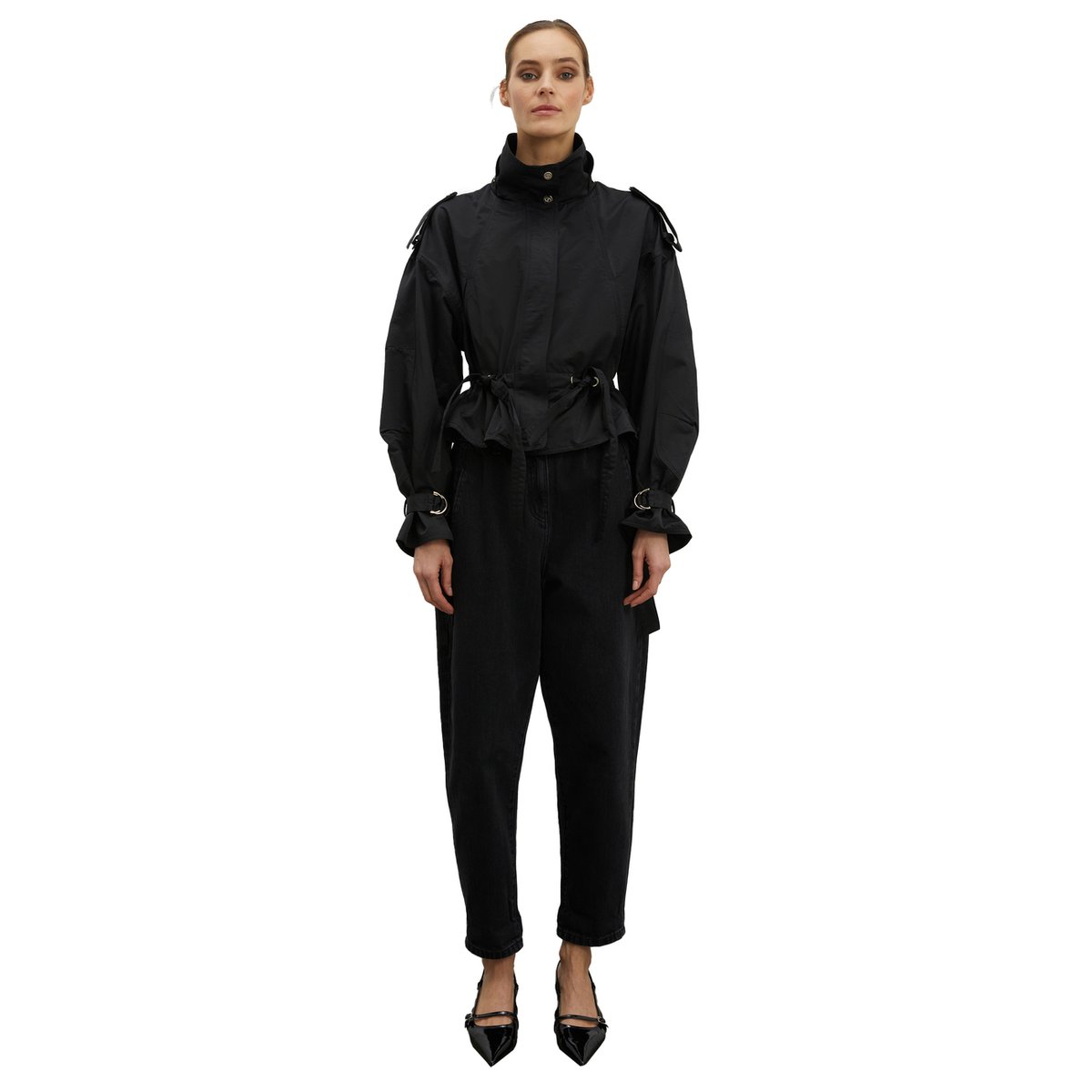 Coupe-vent court avec cordon de serrage à la taille noir, MOTIVI