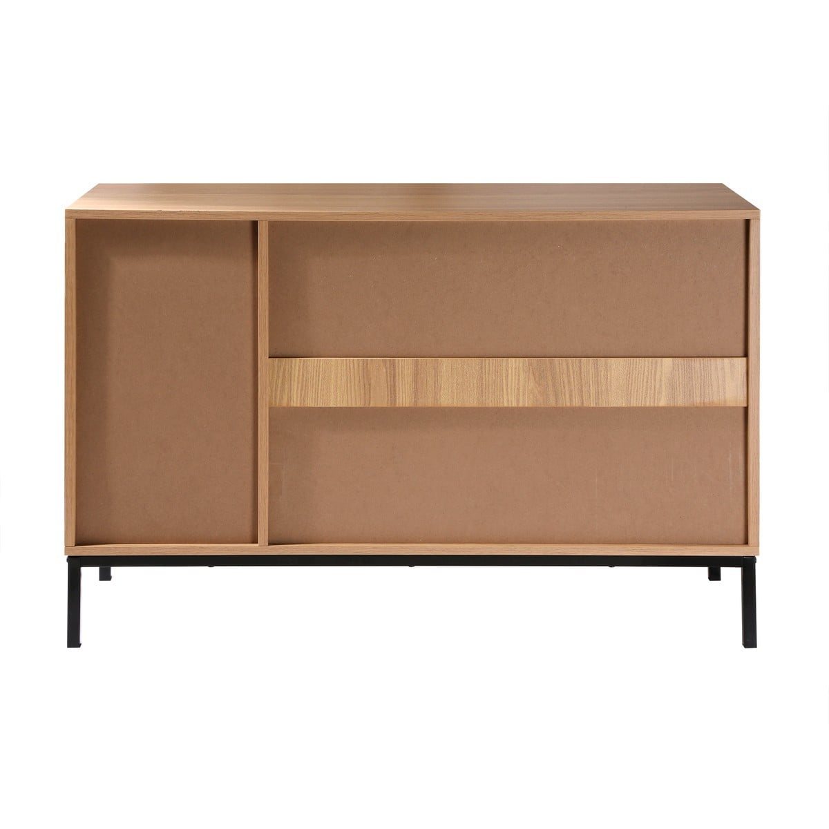 Buffet 2 portes 2 niches ouvertes effet bois rainuré L110 cm - TARA bois clair, CALICOSY