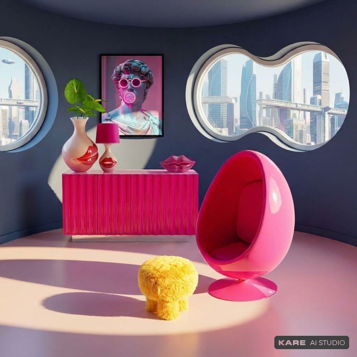 Fauteuil pivotant en fibre de verre, EYE BALL rose, KARE DESIGN