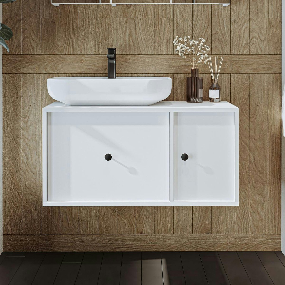 Meuble vasque mural 1 tiroir 1 porte RILL blanc, PIER IMPORT
