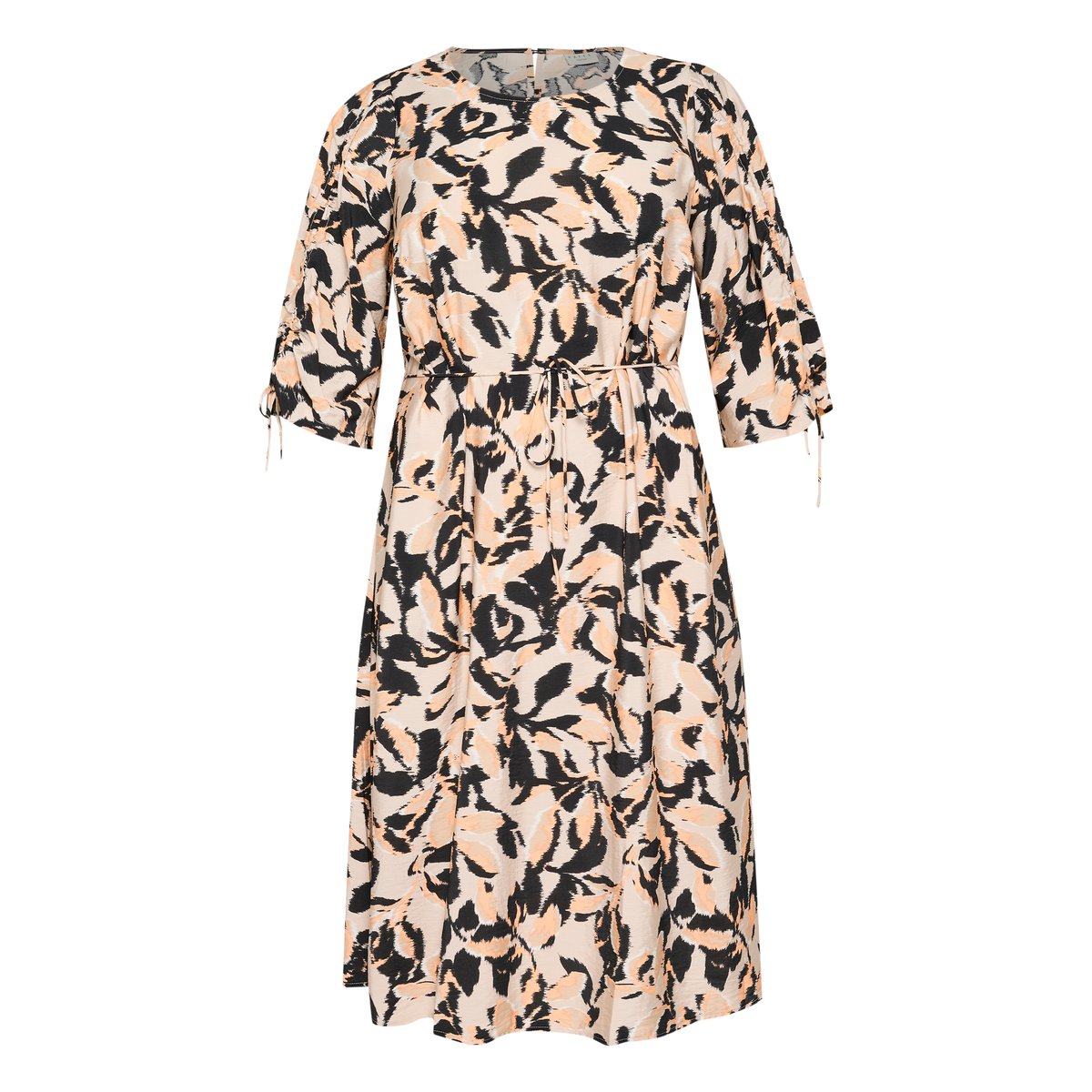 Dress beige/noir/orange peach blurry leaf, KAFFE CURVE
