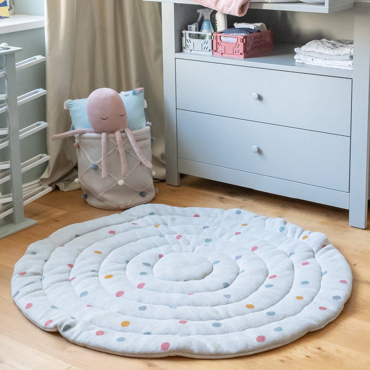 Tapis d’éveil 100% cotton gris à pois, KINDSGUT