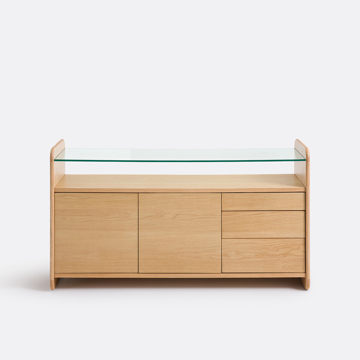 Buffet en plaqué chêne, plateau en verre trempé, 2 portes et 3 tiroirs, ERICSON coloris chêne, LA REDOUTE INTERIEURS